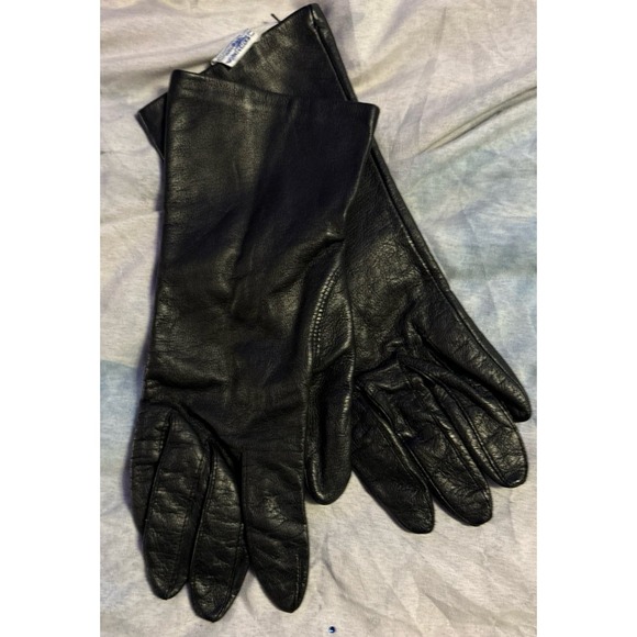 Fownes Women's Vintage Black Leather Driving Gloves, Size 7.5 - Picture 1 of 3